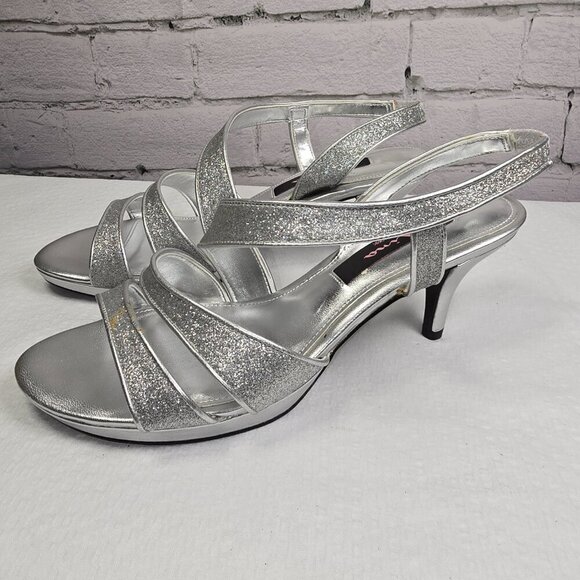 NINA NOLGA PEWTER BABY GILT SHOES WOMENS HELLE STAPPY SANDAL SIZE 7 - Picture 3 of 8